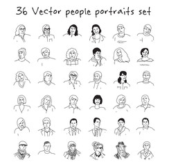 Happy adult people faces icons set black and white