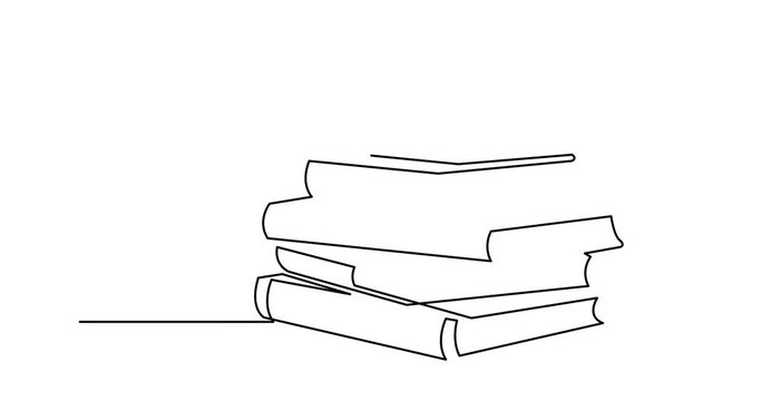 Self drawing animation of one line drawing of isolated vector object - pile of book