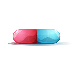 Cartoon pill illustration. Rad and blue. Vector eps 10