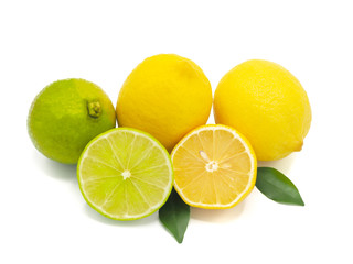 Fresh lemon and lime slice isolated on white background