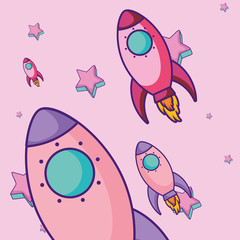 space rockets icon over pink background, colorful design. vector illustration