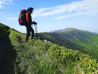 Summer hike in Iceland with a backpack and tent.