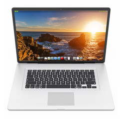 Modern silver laptop 3D rendering