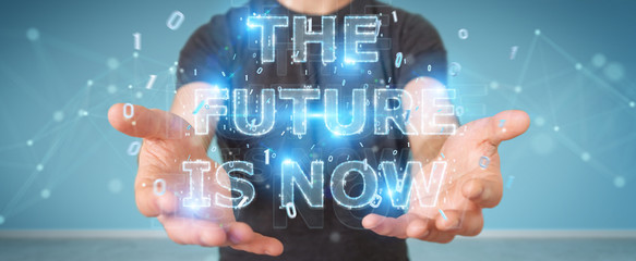 Businessman using future text interface 3D rendering