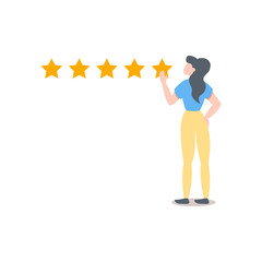 Vector illustration of woman giving five star rating