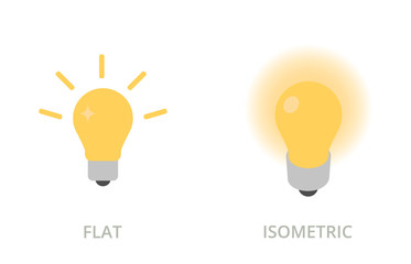 Light bulb flat and isometric vector icons