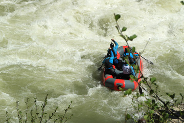 Fototapeta na wymiar rafting on a mountain river