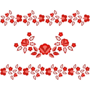 Polish folk pattern vector. Floral ethnic ornament. Slavic eastern european print. Red seamless border flower design for bohemian fashion embroidery, holiday greeting card, boho wedding invitation.