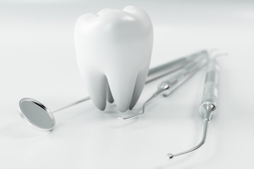 3d rendering tooth with dentist pick. Dental, medicine and health concept. Oral dental hygiene, Oral Care