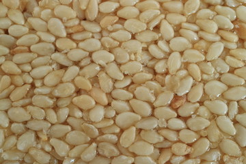 Picture of a candy. Sesame in sugar glaze.