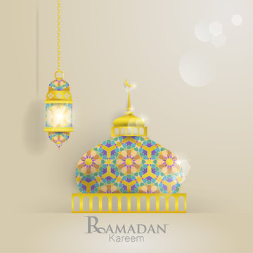 illustrations of ramadan with domes of mosques and lantern. for cards, banners, templates and posters