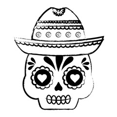 sugar skull with mexican hat over white background, vector illustration