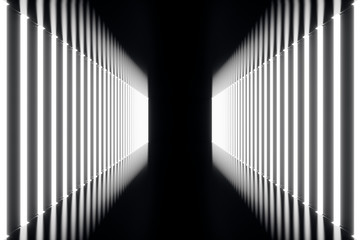 3D rendering abstrac futuristic dark corridor with neon lights. Glowing light. Futuristic architecture background