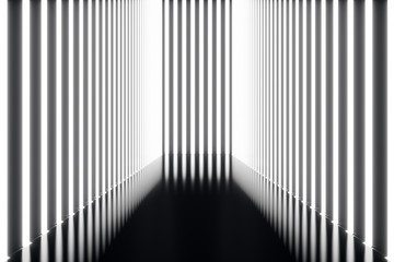 Obraz premium 3D rendering abstrac futuristic dark corridor with neon lights. Glowing light. Futuristic architecture background