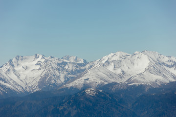 Fototapeta na wymiar High mountains; snow peaks; caucasus; the Main Caucasian ridge