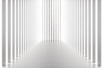 3D rendering abstract room interior with neon lights. Futuristic architecture background. Mock-up for your design project