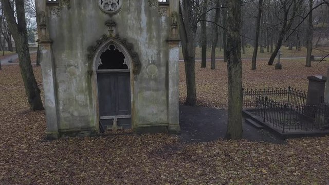 Old Cemetety Lielie Kapi Riga Latvia city aerial drone view 4K UHD video
