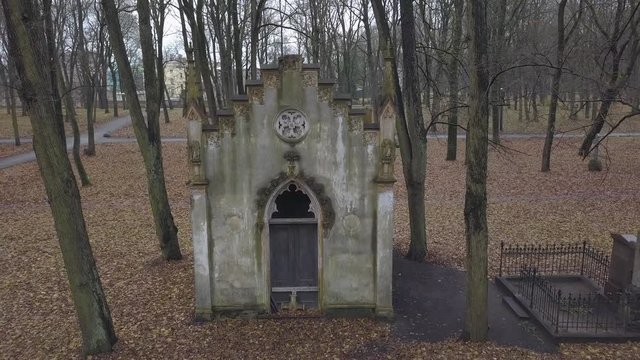 Old Cemetety Lielie Kapi Riga Latvia city aerial drone view 4K UHD video
