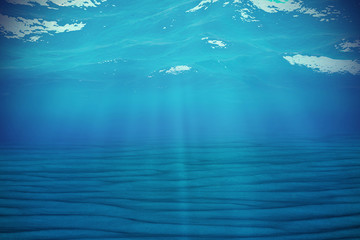 Fototapeta na wymiar Underwater blue background in sea, ocean, with volume light. 3d rendering
