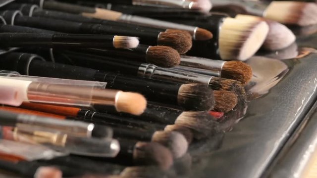 Side view image of professional brushes set for make up. Beauty concept.