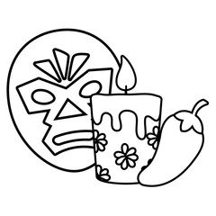 wrestler mask with candle and chili pepper over white background, vector illustration