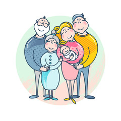 Mother's and father's day. Happy family - mother, father, child and grandparents. 