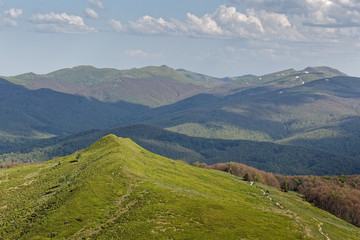 Fototapeta na wymiar View from Polonina Carynska Bieszczady Mountains Poland, a view from the top