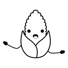Kawaii surprised corn icon over white background, vector illustration