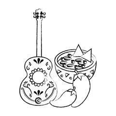 guitar and mexican food and culture related icons over white background, vector illustration