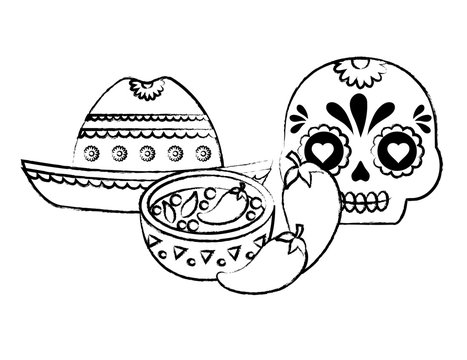 Mexican hat with mexican food and culture related icons over white background, vector illustration