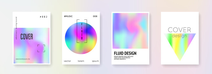 Naklejka premium Minimalist poster set. Abstract backgrounds. Hipster minimalist poster with gradient mesh. 90s, 80s retro style. Pearlescent graphic template for placard, presentation, banner, brochure.