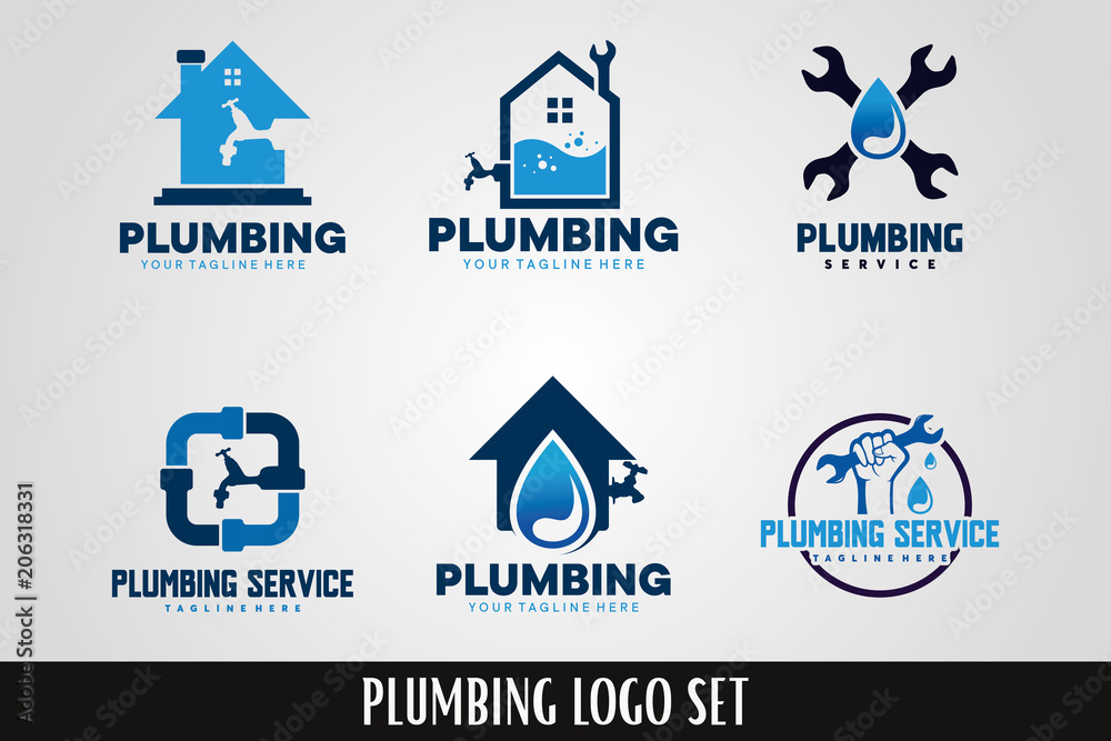 Sticker plumbing service logo designs set