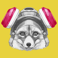 Portrait of Fox with gas mask,  hand-drawn illustration