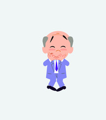 Old businessman trying to contain the laughter.