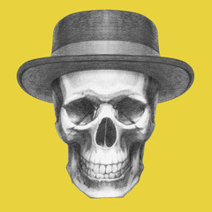 Skull with hat, hand-drawn illustration