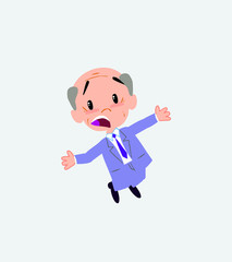 Old businessman jumping terrified.
