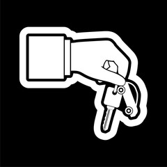 Hand giving car keys, Car Sharing icon on dark background