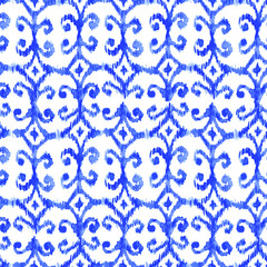 Blue seamless watercolour ikat pattern for textile, wrapping, craft