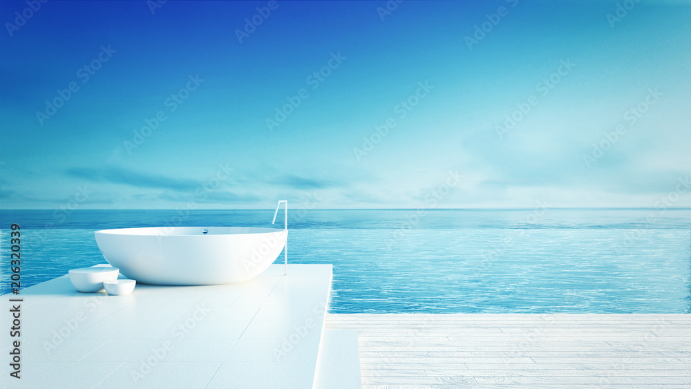 Wall mural beach bathroom - luxury and modern hotel / 3d render interior