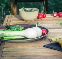vegetables on a wooden background