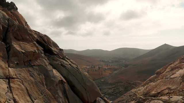 Drone flying over beautiful land - Presa de las Pe&ntilde;itas Betancuria