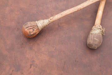 Drumsticks on medieval drum