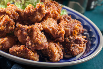 Crispy chicken karaage with lettuce