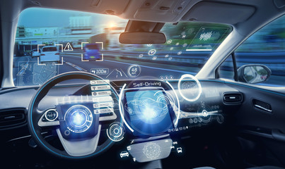 Cockpit of futuristic autonomous car.