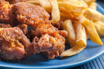 Crispy chicken karaage served with french fries
