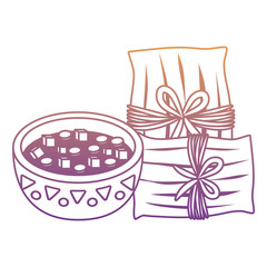 Mexican tamales and sauce bowl over white background, vector illustration