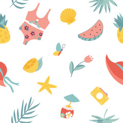Naklejka premium Summertime seamless pattern. Welcome summer