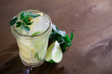 Natural lemonade with lime and herbs