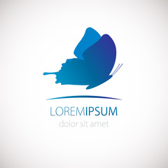Blue butterfly logo graphic design concept. Can be used as logotype, icon, template in web and print.