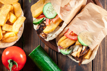 Gyros souvlaki wrapped in a pita bread
